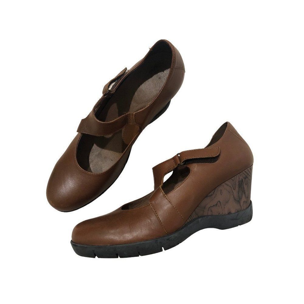 Sanita Womens Shoes Wood Wedge Heels Leather Brown Size 40